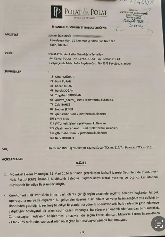 Criminal complaint filed by Ekrem İmamoğlu against 14 people! There are famous journalists among them