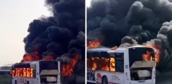 Otobüs seyir halindeyken alev topuna döndü, geriye sadece iskeleti kaldı