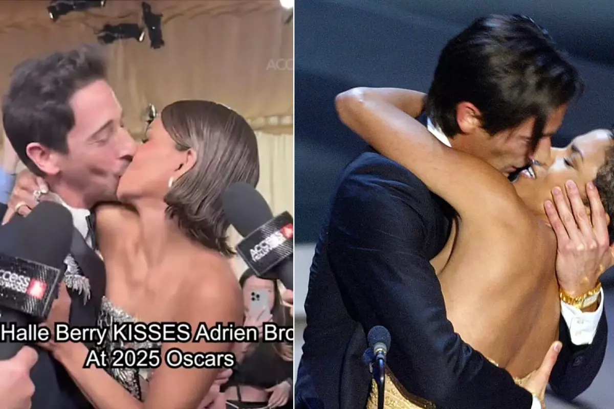 22 yıl önceye gönderme! Halle Berry, Adrien Brody'yi eşinin yanında dudağından öptü