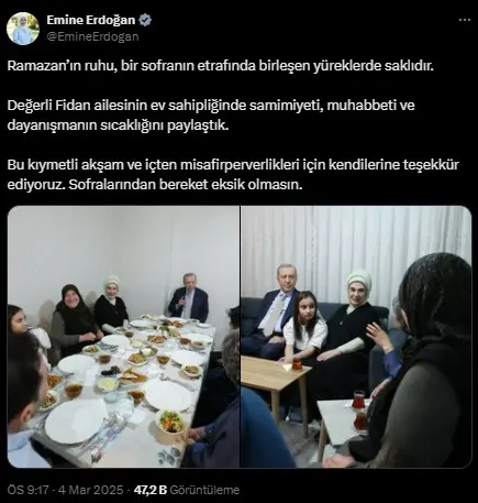 Share about the iftar visit they made to the Fidan family from Emine Erdoğan