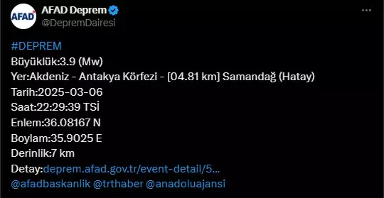 3.9 magnitude earthquake in Hatay