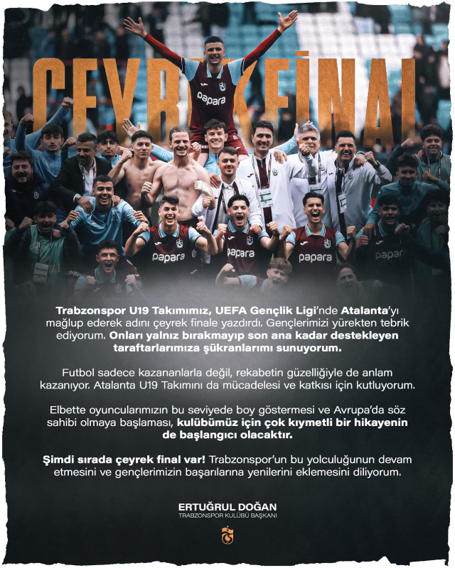 Trabzonspor U19'un UEFA Gençlik Ligi çeyrek finalde rakibi kim oldu?