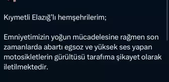 Elazığ Valisi'nden Motosiklet Gürültüsüne Karşı İhbar Çağrısı