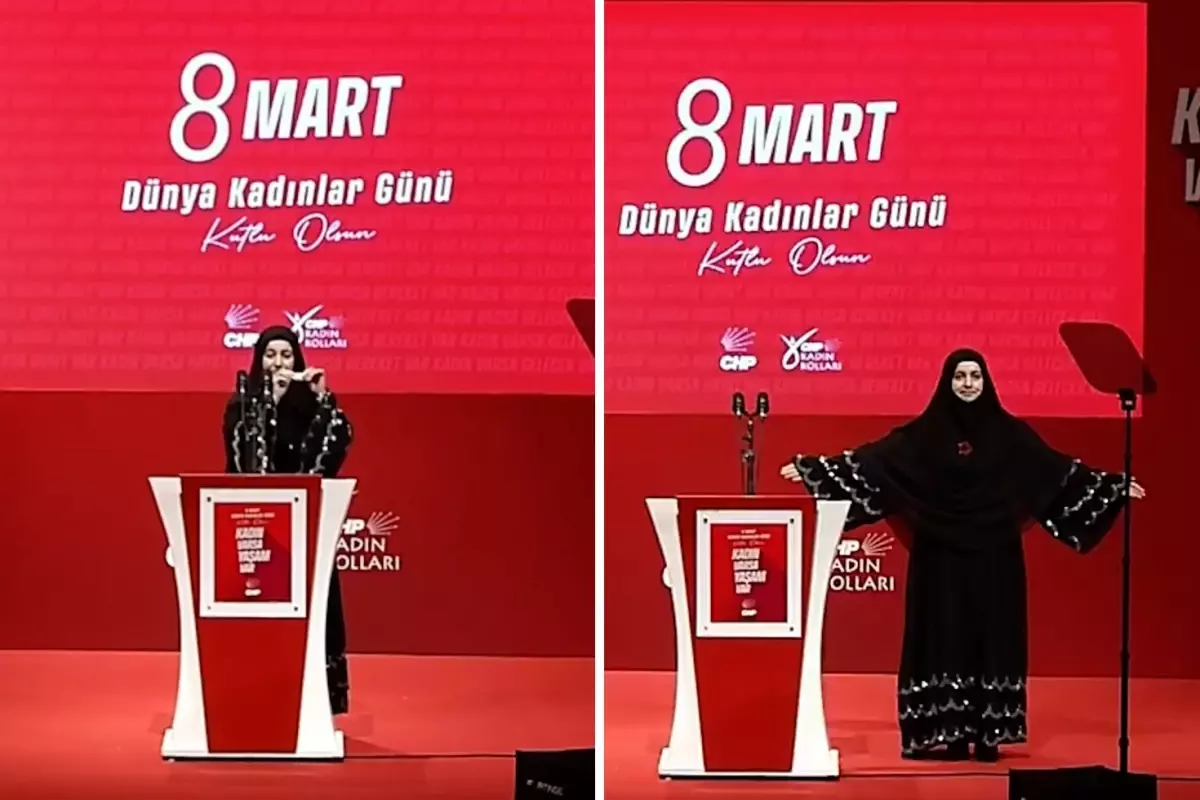 CHP'nin 8 Mart etkinliğine damga vuran an! Elindeki konuşma kağıdını yırttı