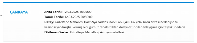Ankara ÇANKAYA su kesintisi! 12-13 Mart ASKİ Çankaya su kesintisi ne zaman bitecek, sular ne zaman gelecek?