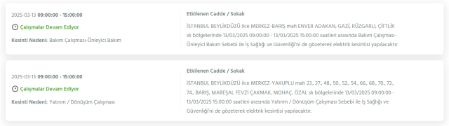 İstanbul BEYLİKDÜZÜ elektrik kesintisi! 13 Mart Beylikdüzü elektrik kesintisi ne zaman bitecek, elektrikler ne zaman gelecek?