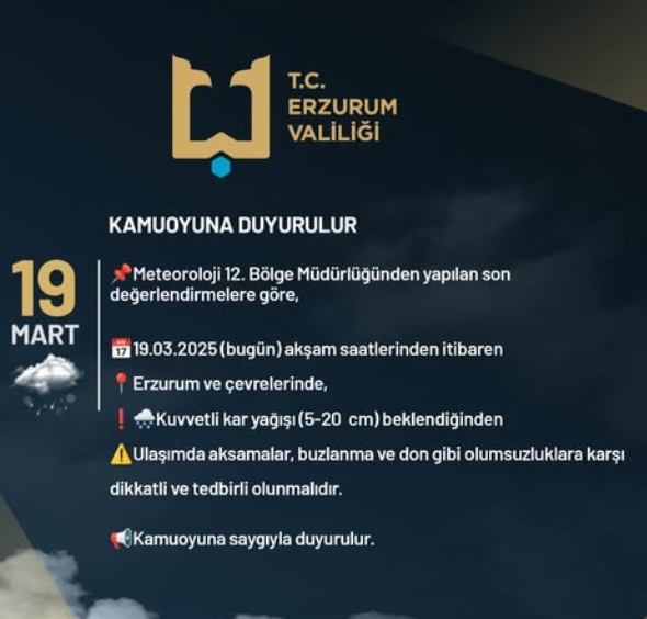 Erzurum okullar tatil mi SON DAKİKA? 20 Mart Perşembe Erzurum okul yok mu (Erzurum Valiliği Açıklaması)!