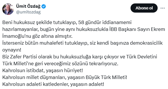 A reaction to İmamoğlu's detention also came from Özdağ