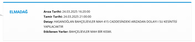 Ankara ELMADAĞ su kesintisi! 24-25 Mart ASKİ Elmadağ su kesintisi ne zaman bitecek, sular ne zaman gelecek?