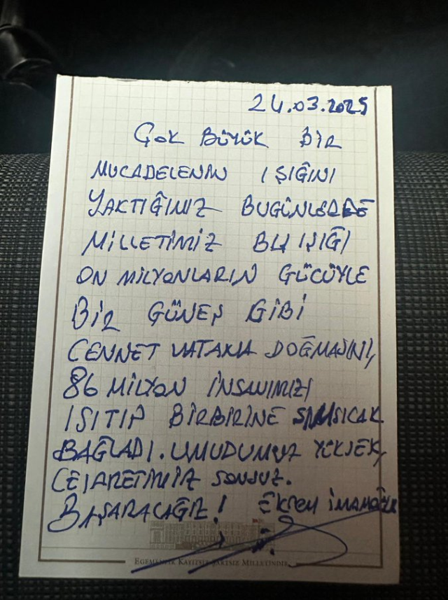 Message from İmamoğlu in his handwriting from prison