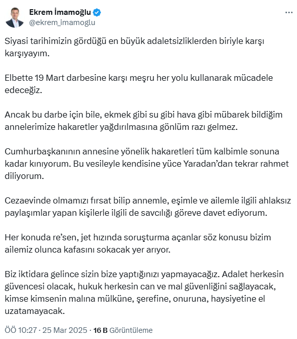 Imamoğlu reacts to insults against his wife and Erdoğan's mother