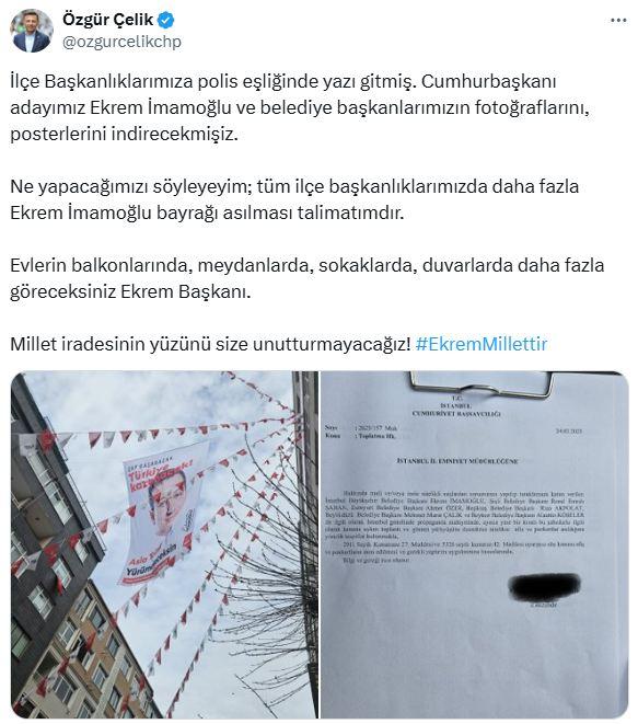 Instruction from the Istanbul Governorship to İBB to 'remove İmamoğlu posters'