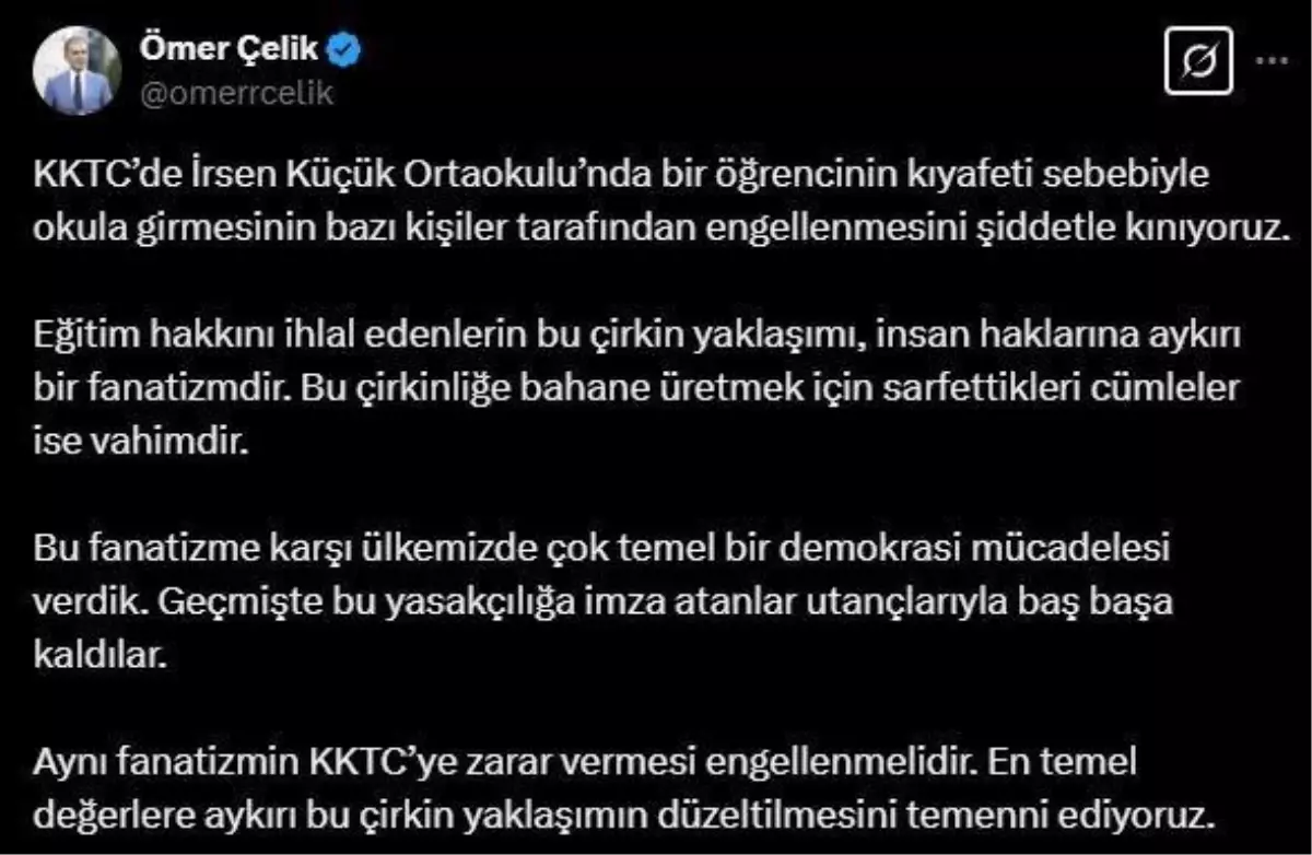 AK Parti'den KKTC'deki Eğitim Hakkı İhlaline Tepki