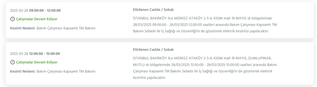İstanbul BAKIRKÖY elektrik kesintisi! 28 Mart Bakırköy elektrik kesintisi ne zaman bitecek, elektrikler ne zaman gelecek?