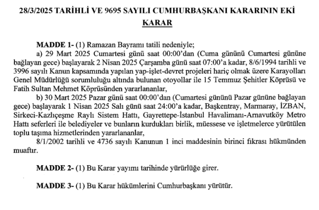 15 Temmuz Şehitler Köprüsü, Fatih Sultan Mehmet Köprüsü arefe günü bugün ücretsiz mi?