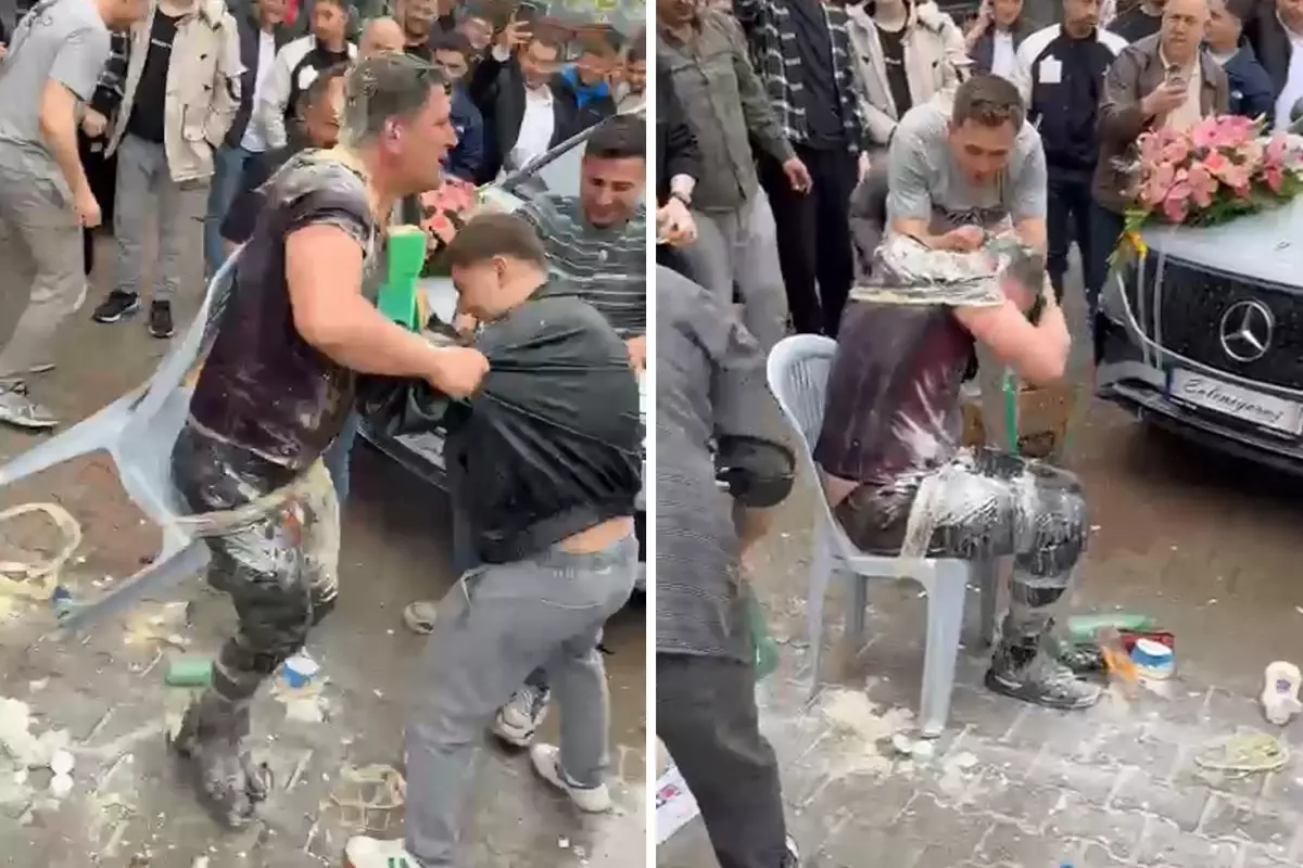 Düğünde ilginç gelenek! Damadı sandalyeye bağlayıp yaptıkları 'pes' dedirtti