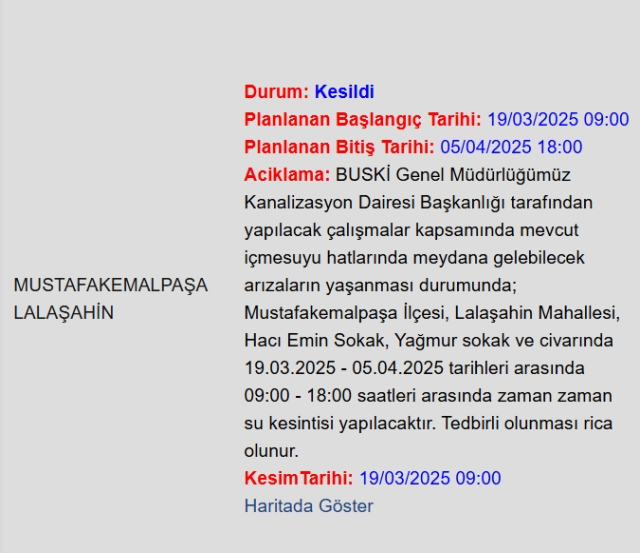 Bursa BUSKİ su kesintisi! 4-5 Nisan Bursa'da su kesintisi ne zaman bitecek, sular ne zaman gelecek?