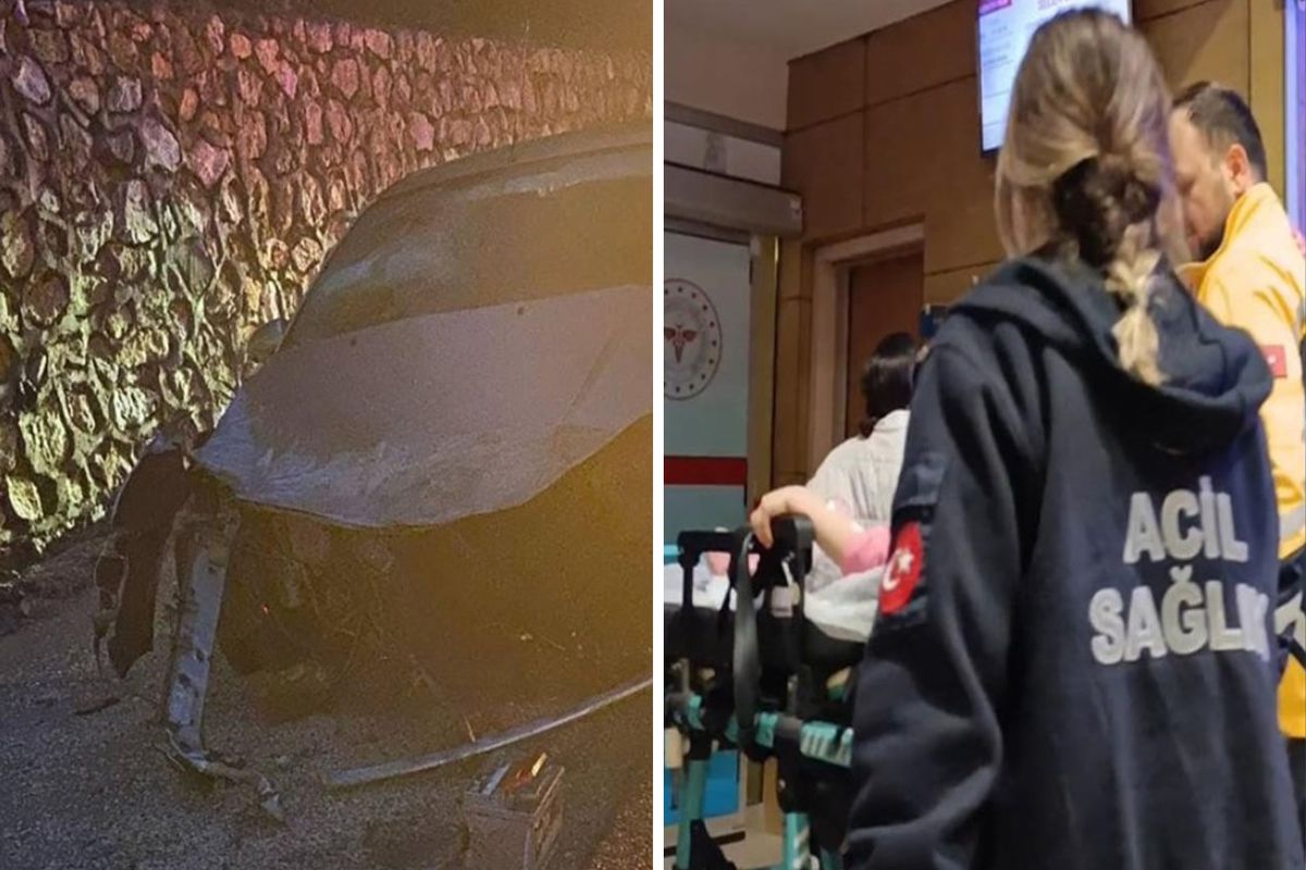 Bursa'da otomobil istinat duvarına çarptı! 3 kişi yaralandı