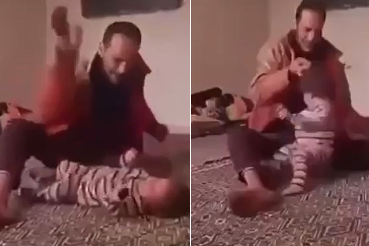 Cani baba çocuğunu defalarca tekmeleyip yere çarptı