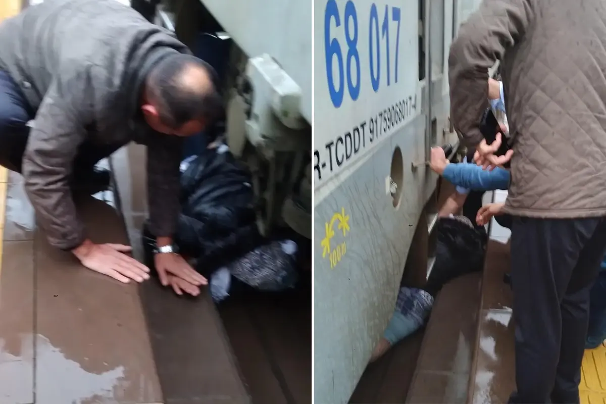 Tren ile peron arasına sıkışan kadın, makinistin dikkati sayesinde kurtuldu