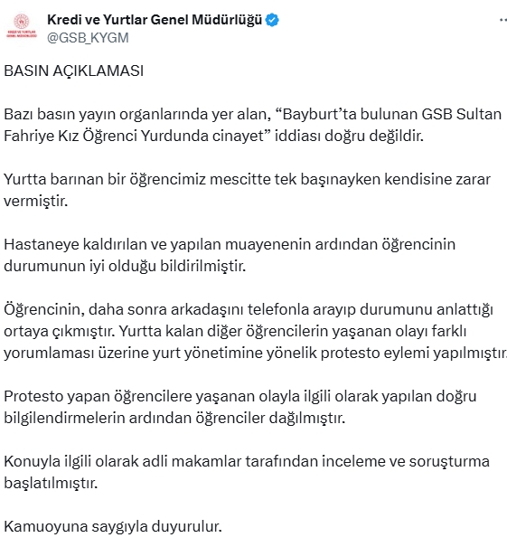 Bayburt KYK kız yurdunda ne oldu? Sultan Fahriye Kız Yurdu mescidinde namaz kılan kız öldürüldü mü?