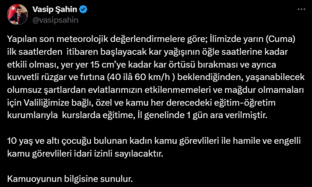 Ankara'da okullar tatil mi? SON DAKİKA! Kar yağışı nedeniyle Ankara Valiliği kar tatili açıklaması!