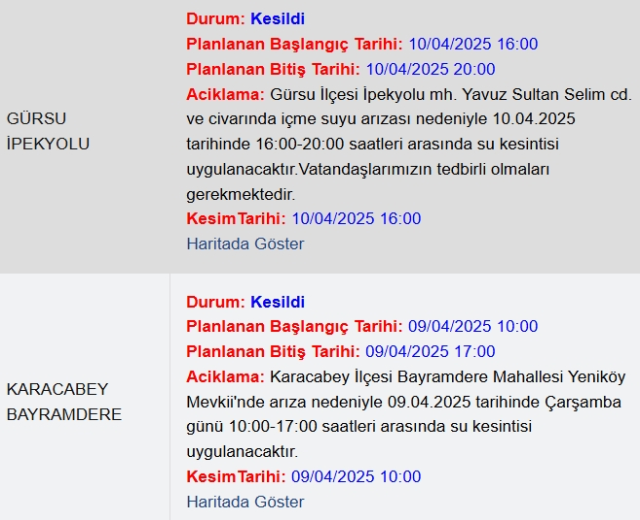 Bursa BUSKİ su kesintisi! 10 Nisan Bursa'da su kesintisi ne zaman bitecek, sular ne zaman gelecek?