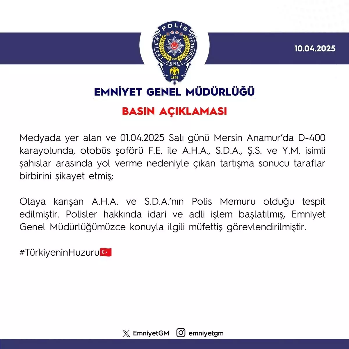 Anamur'daki Yol Verme Tartışmasında İki Polis Hakkında İşlem Başlatıldı