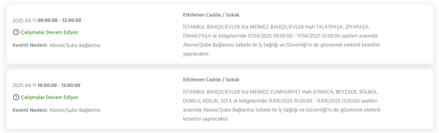 İstanbul BAHÇELİEVLER elektrik kesintisi! 11 Nisan Bahçelievler elektrik kesintisi ne zaman bitecek, elektrikler ne zaman gelecek?