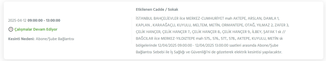 İstanbul BAHÇELİEVLER elektrik kesintisi! 12-13 Nisan Bahçelievler elektrik kesintisi ne zaman bitecek, elektrikler ne zaman gelecek?