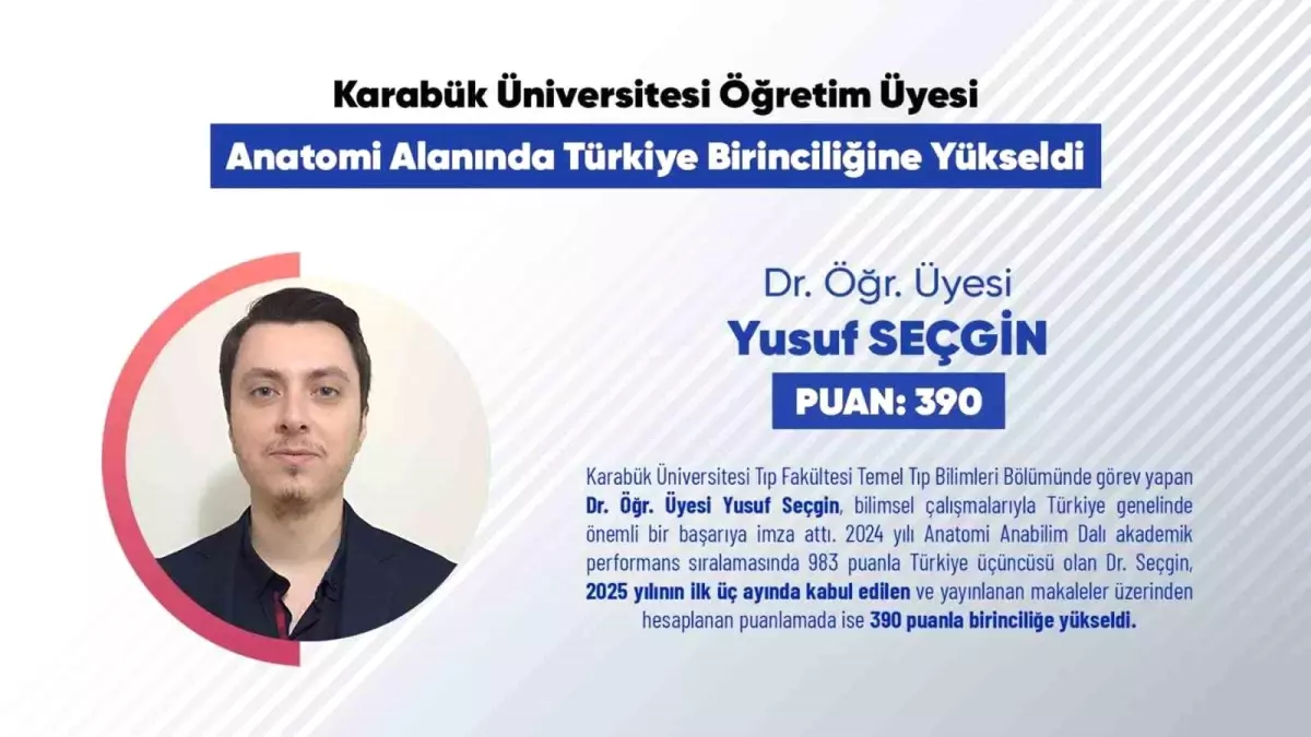 Dr. Yusuf Seçgin, Türkiye'nin Anatomi Alanında Birincisi Oldu