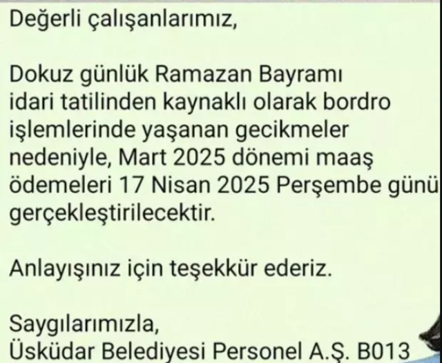 Üsküdar Belediyesi maaşları ödemedi mi? Üsküdar Belediyesi maaşları neden ödemedi?