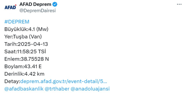 VAN'DA DEPREM SON DAKİKA: 13 Nisan Pazar son dakika deprem mi oldu? Kandilli Rasathanesi ve AFAD güncel son depremler!