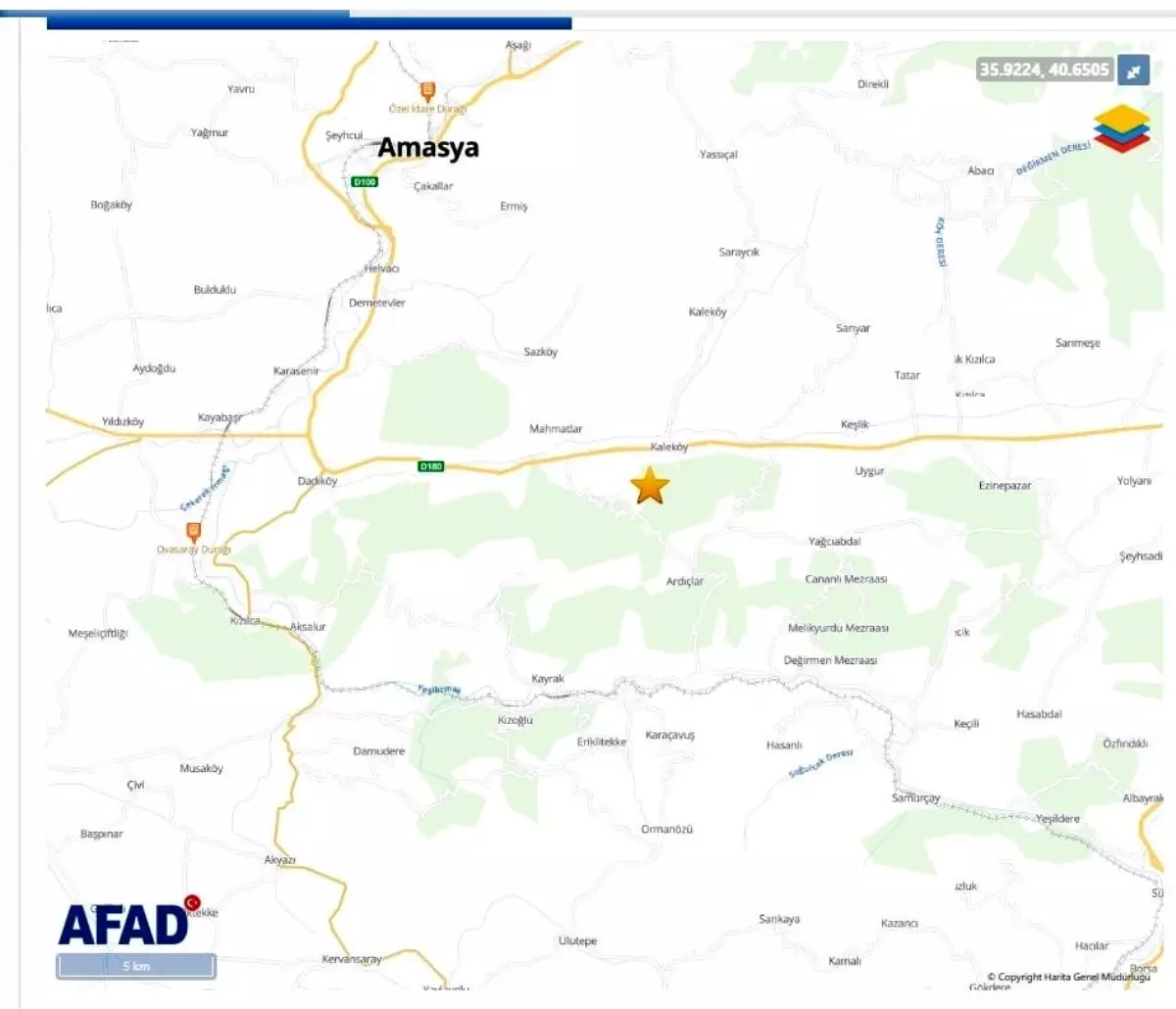 Amasya'da 3.2 Büyüklüğünde Deprem