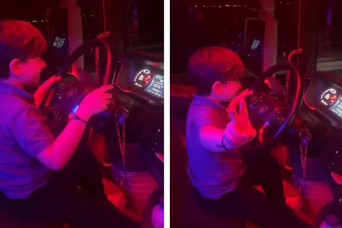 7 yaşındaki oğluna TIR kullandırıp, görüntüleri sosyal medyada paylaştı