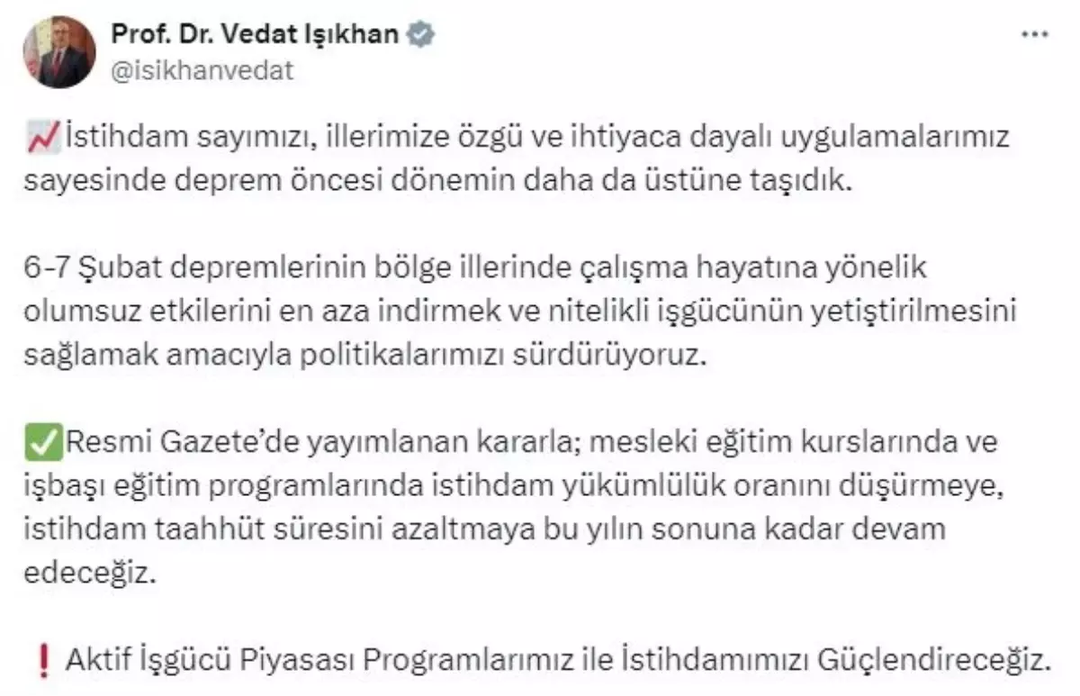 İstihdam Sayısı Deprem Öncesi Dönemin Üstüne Taşındı