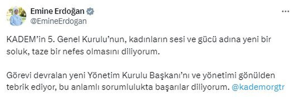 Emine Erdoğan, KADEM Yönetim Kurulu Başkanı Canan Sarı'yı Tebrik Etti