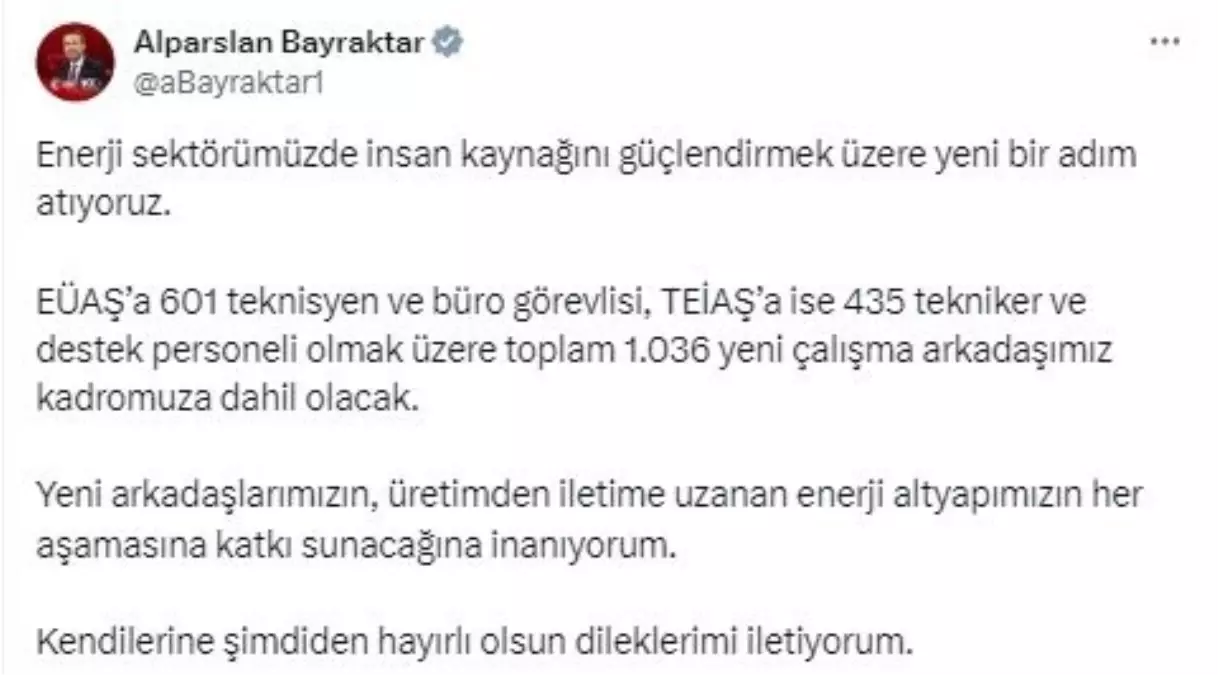 Enerji Bakanlığı 1036 Yeni Personel Alımını Duyurdu