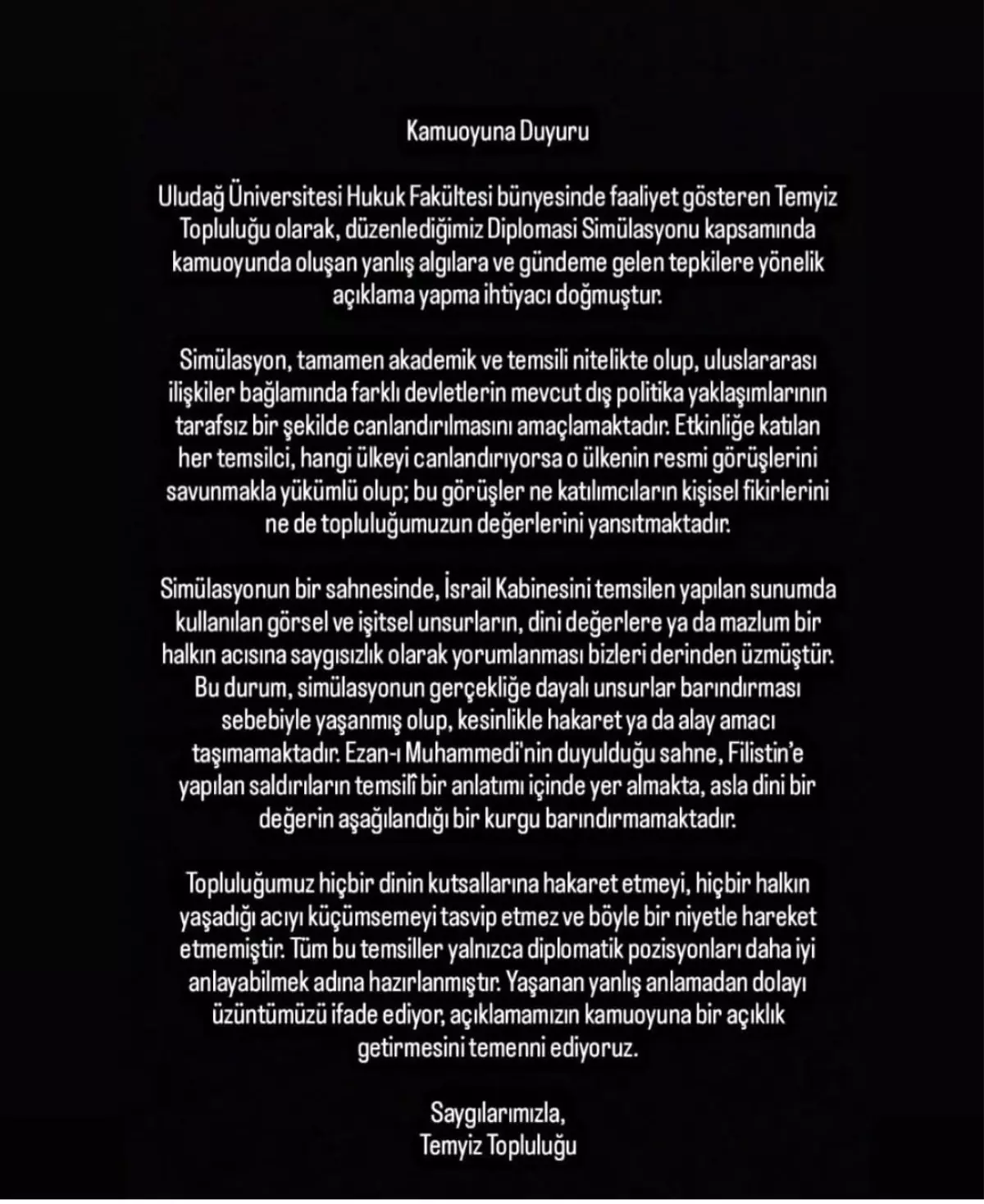 Bursa Uludağ Üniversitesi'nden Ezan ve Filistin Açıklaması