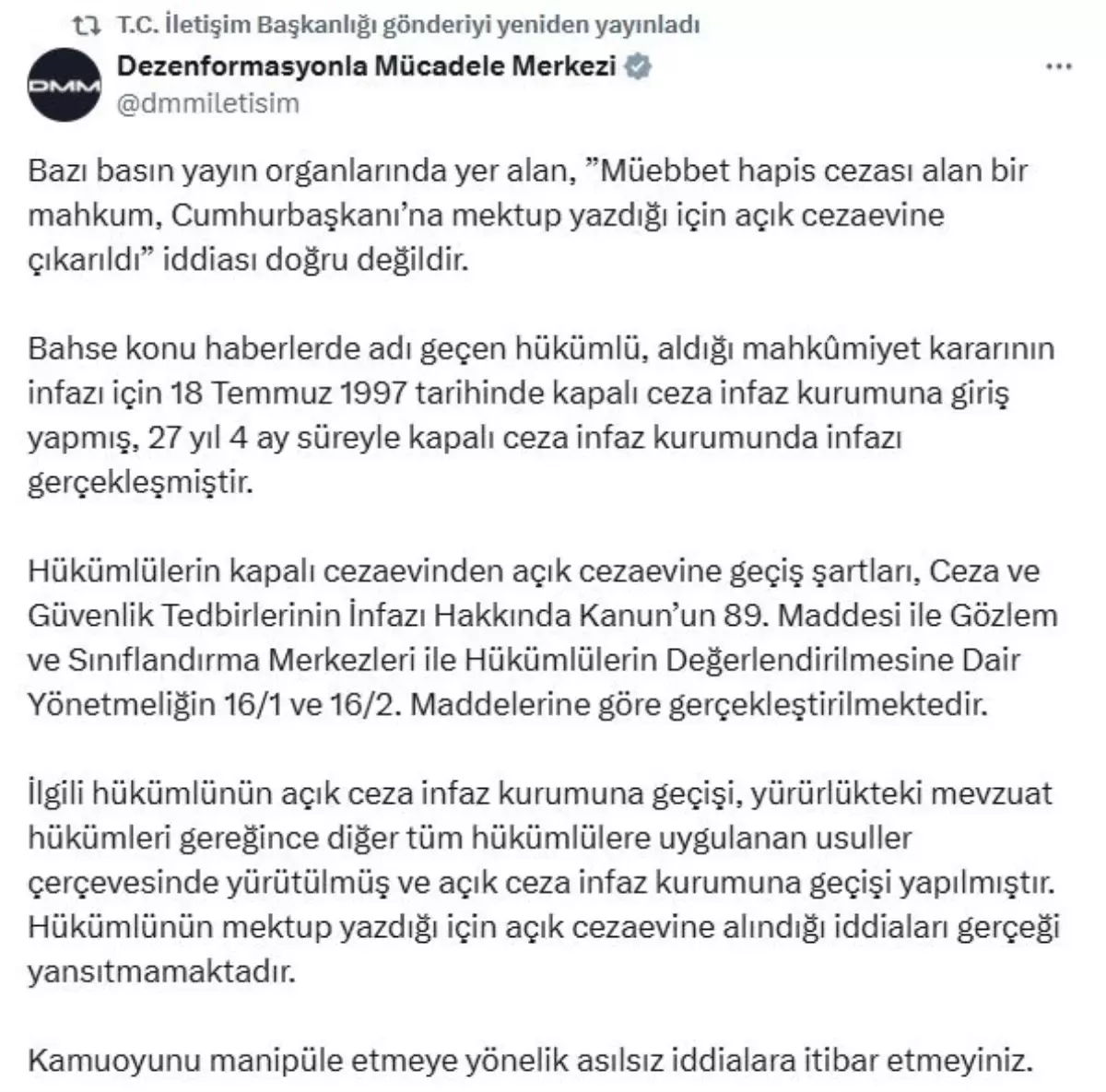 Dezenformasyonla Mücadele Merkezi'nden Açıklama