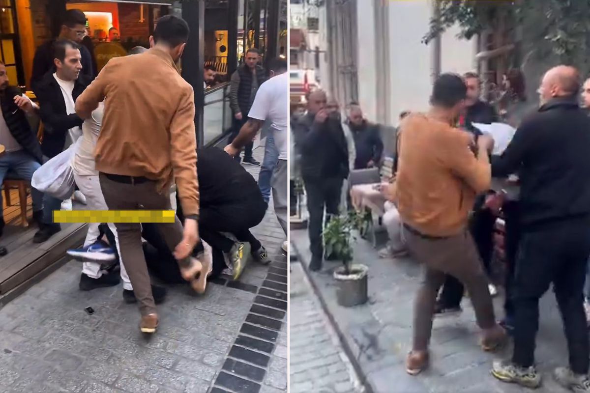 Esnaf, yere yatırdığı kişiyi acımasızca dövdü