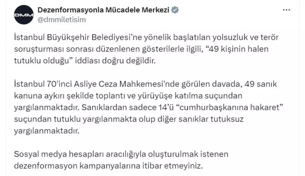 Dezenformasyonla Mücadele Merkezi'nden İstanbul'daki Gösterilere İlişkin Açıklama
