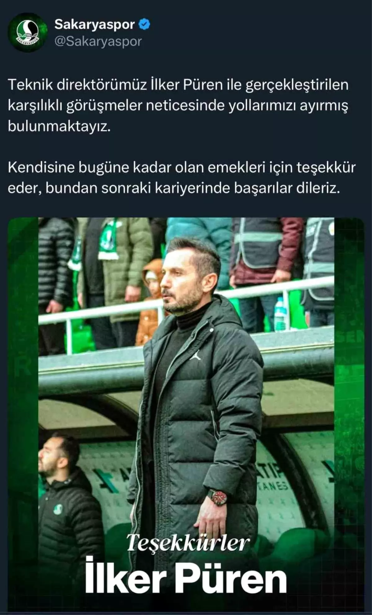 Sakaryaspor, Teknik Direktör İlker Püren ile Yollarını Ayırdı