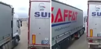 Deprem anında tırların beşik gibi sallandığı görüntüler ortaya çıktı