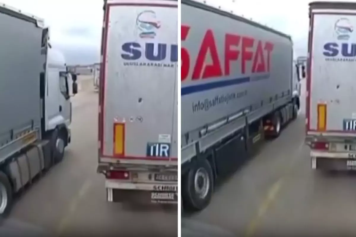 Deprem anında tırların beşik gibi sallandığı görüntüler ortaya çıktı