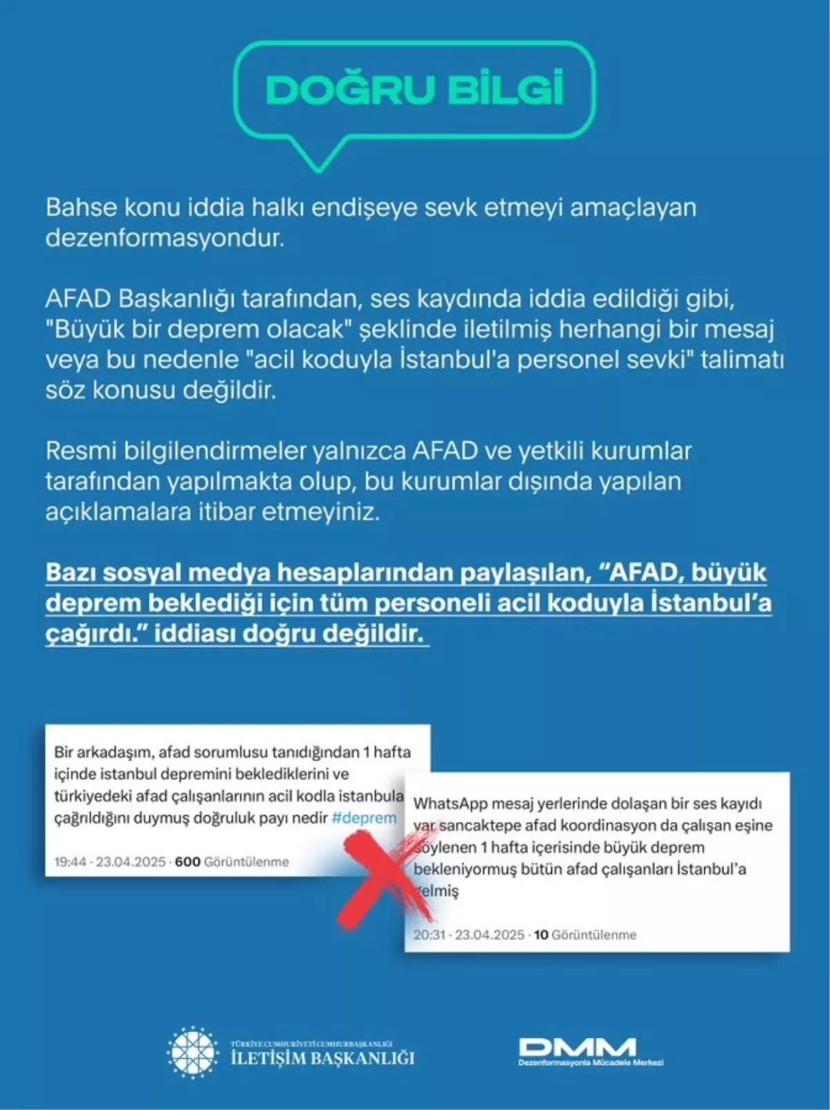 AFAD'dan Dezenformasyon Açıklaması: 'Büyük Deprem İddiası Doğru Değil'