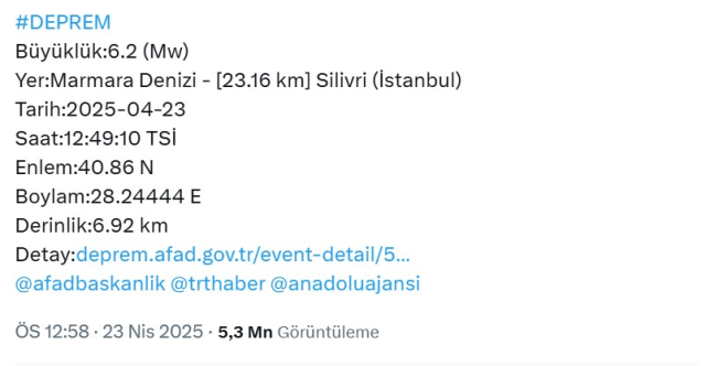 İSTANBUL'DA DEPREM Mİ OLDU SON DAKİKA: 23 Nisan Çarşamba deprem nerede oldu?