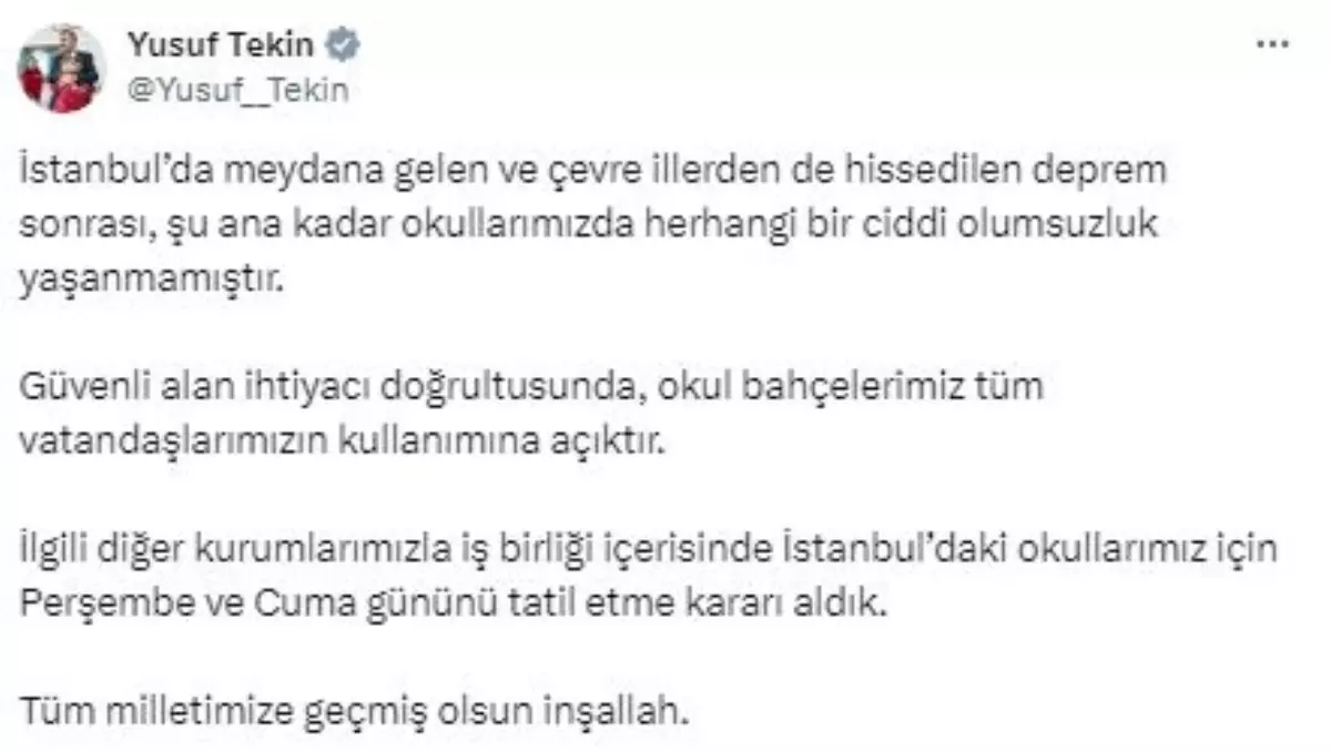 İstanbul'da Deprem Nedeniyle Okullar Tatil Edildi