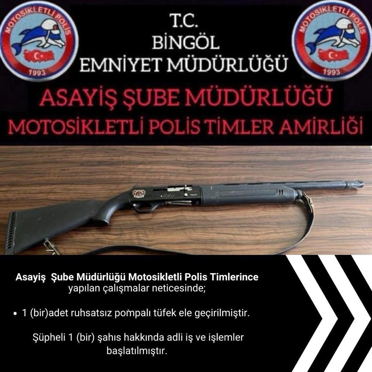 Bingöl'de Ruhsatsız Pompalı Tüfek Ele Geçirildi