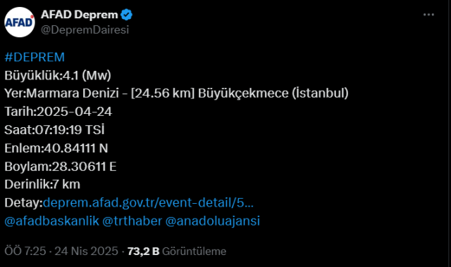 DEPREM Mİ OLDU? 24 Nisan İstanbul'da deprem ne zaman oldu? Son depremler listesi!